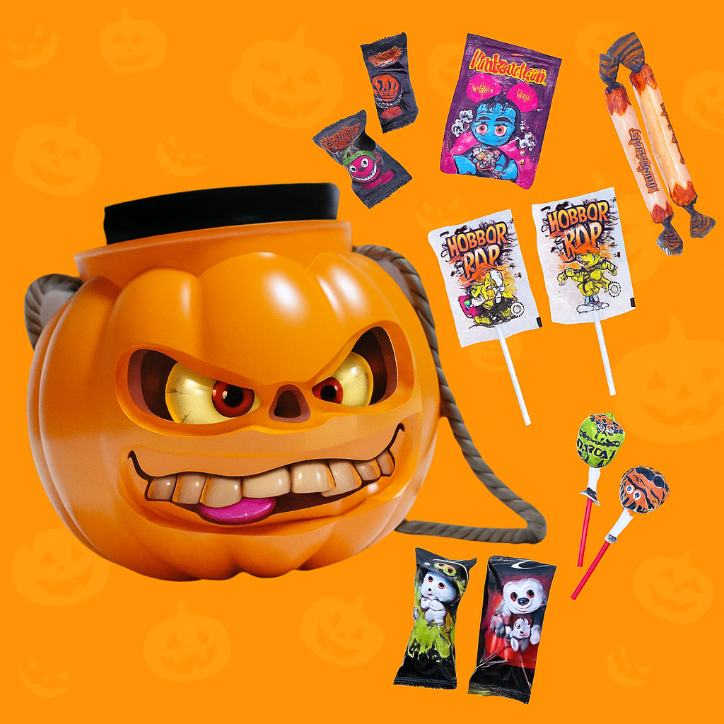 XXL Halloween cukorkaválogatás műanyag tökfejben 400g