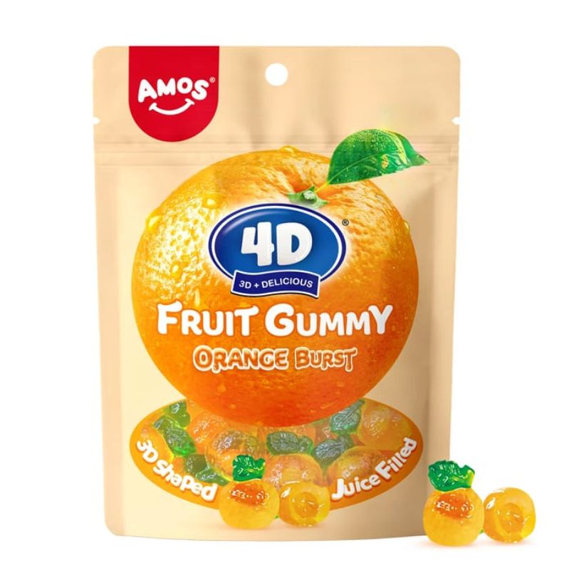 Amos 4D folyékony töltelékes gumicukor narancs 120gr