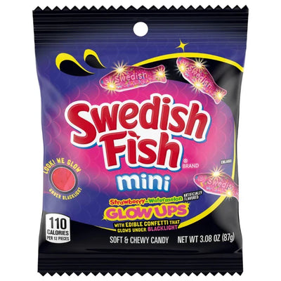 Swedish Fish Mini Glow Up eper-görögdinnye ízű világítós gumicukor 87g