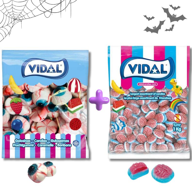 Stuffed brain gum sugar + bloody eyeball Halloween duo pack 2x1kg