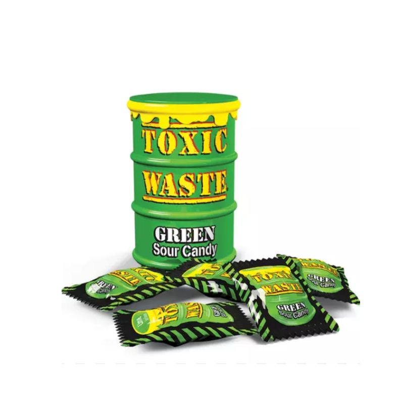 Toxic Waste Green Sour candy drum - extra savanyú cukorkák 42g zöld - 🍭CandyDaddy🍬