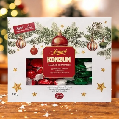 Retró Konzum szaloncukor Szerencsi málnás-banános-étcsokoládés 350g
