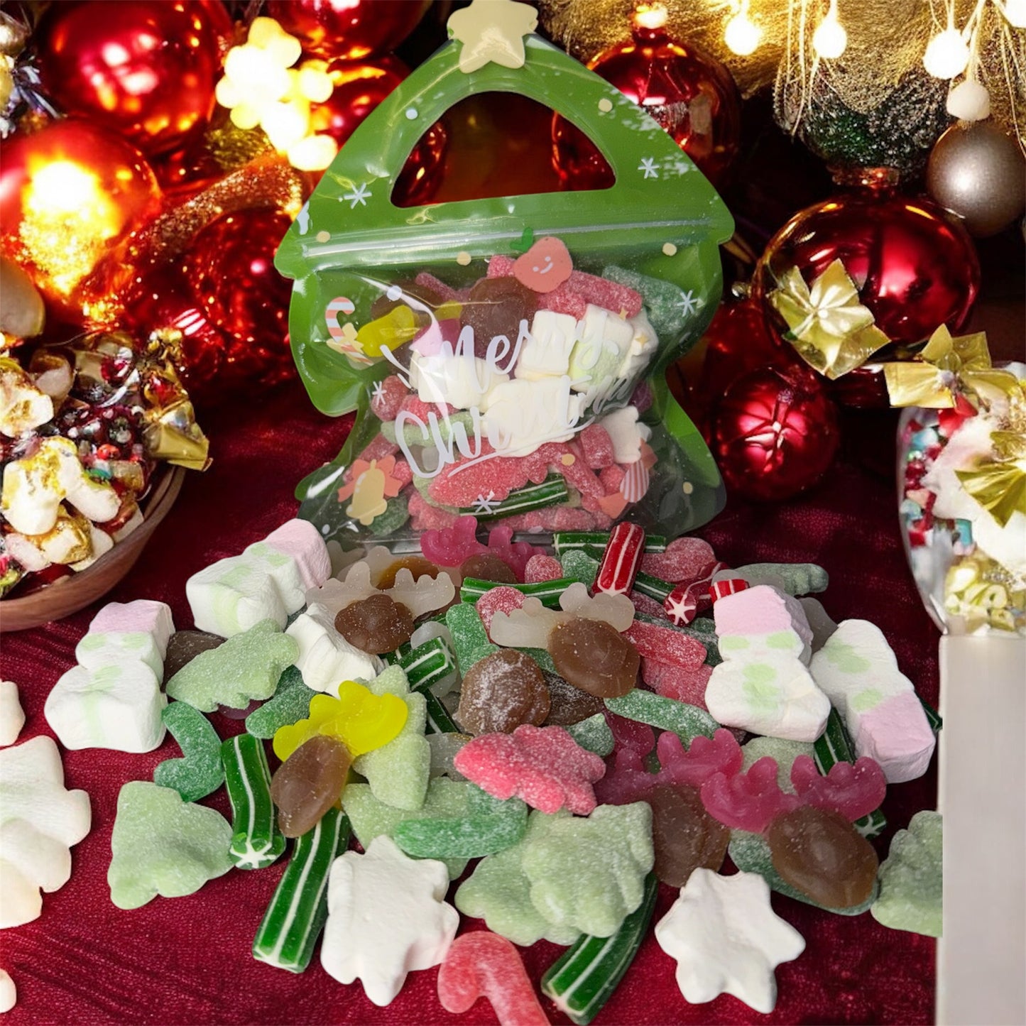 Karácsonyi Gumicukor mix karácsonyfa tasakban 300g