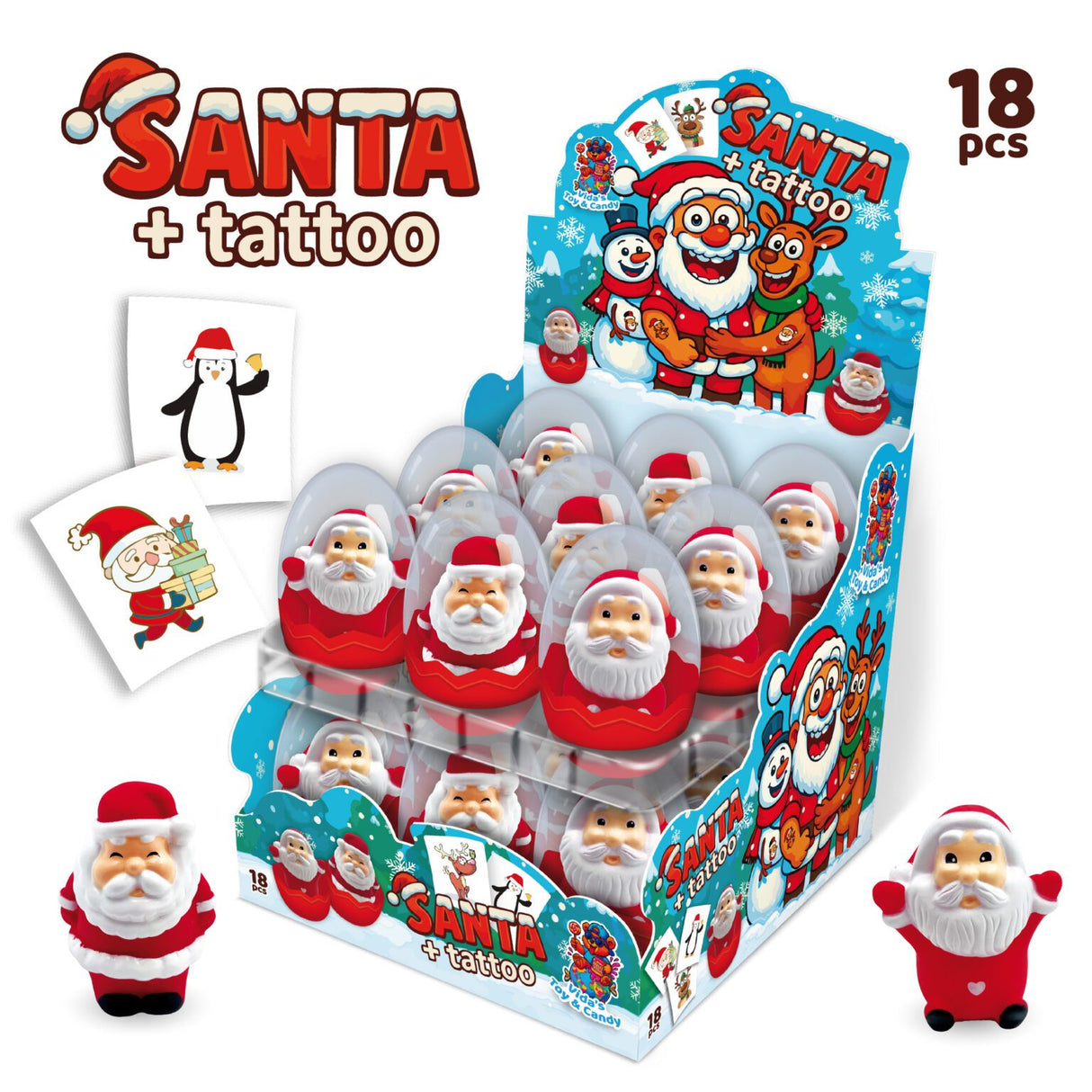 Jucărie Moș Crăciun cu bomboane și „tatuaj” SANTA + TATTOO (5 G)