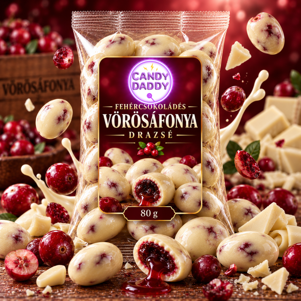 Prémium Fehércsokoládés Vörösáfonya Drazsé 100g