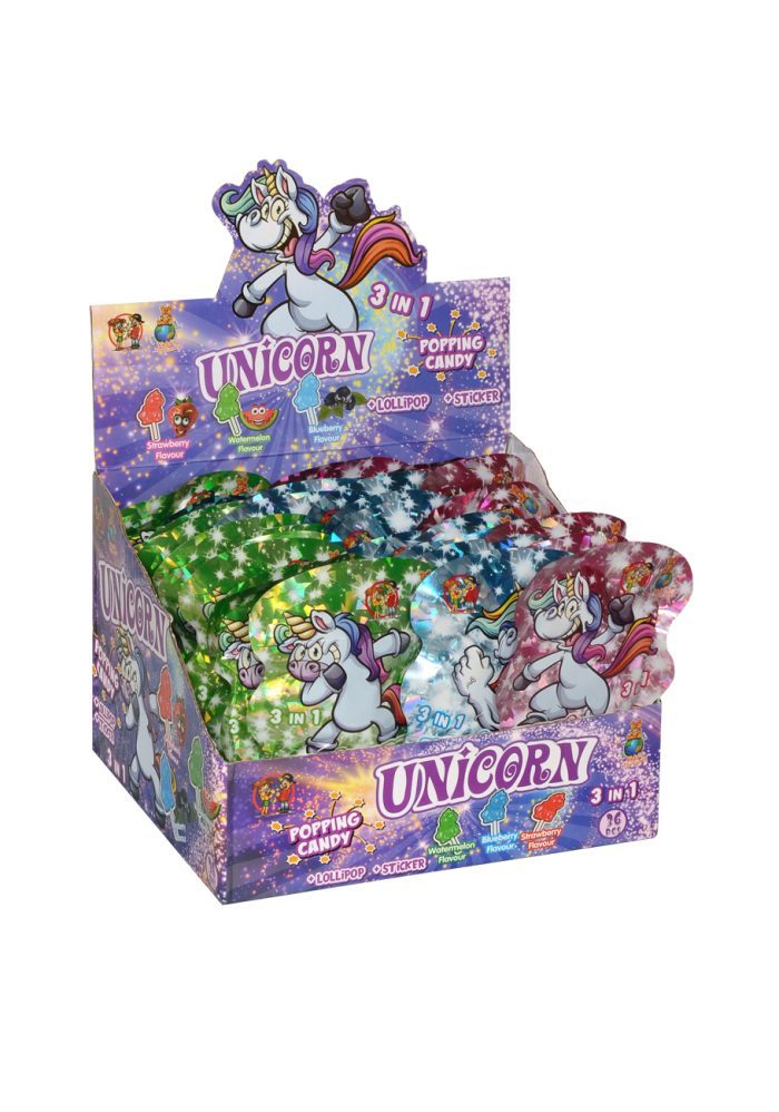Unikornis pattogós cukorka nyalókával 16g