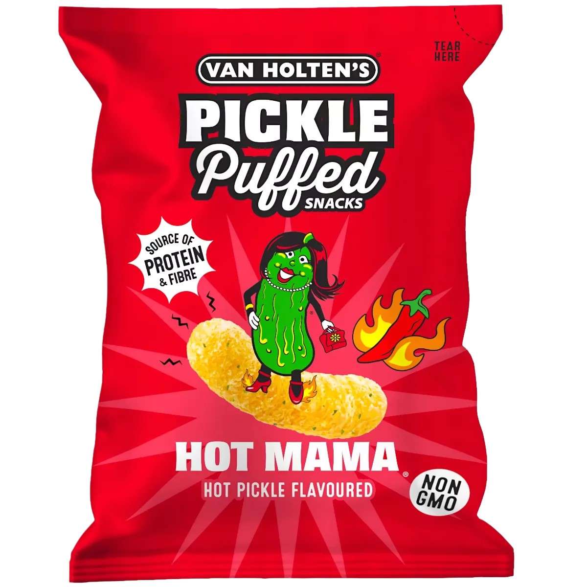Van Holtens Hot Mama Pickle Puffs csípős uborka ízű lencsechips 90g