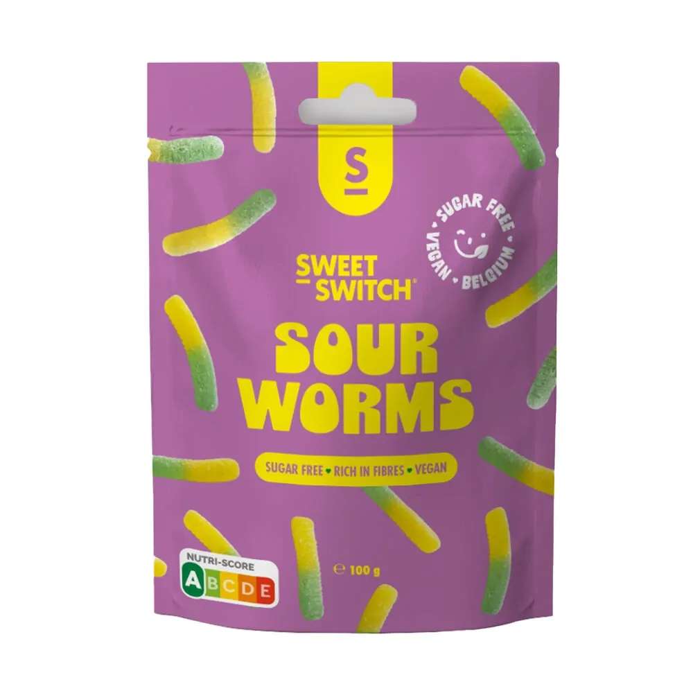 Sweet-Switch Sour Worms kukac alakú cukormentes gumicukor 100g