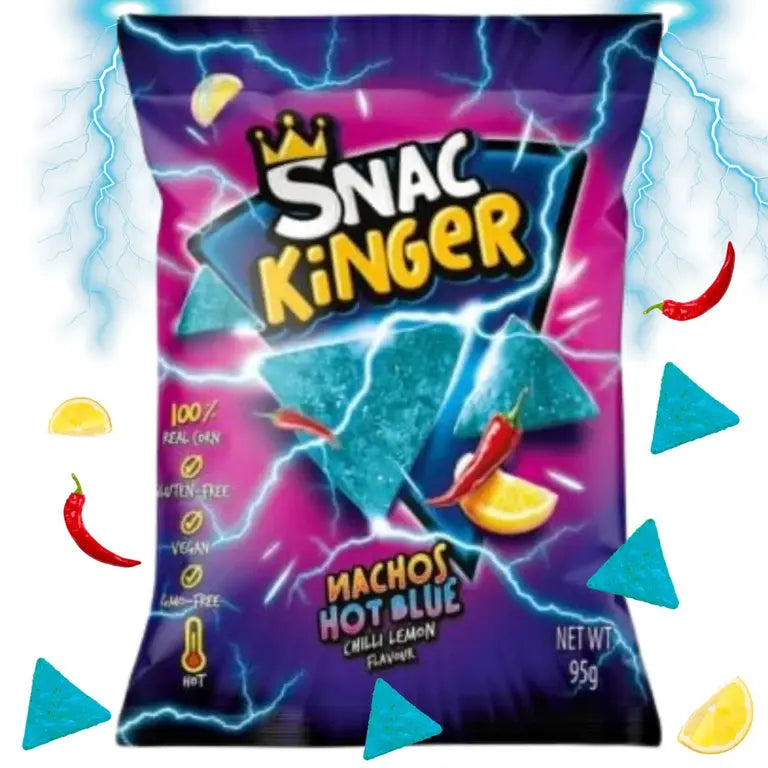 SnacKinger nachos hot blue chili lemon ízű chips 95g