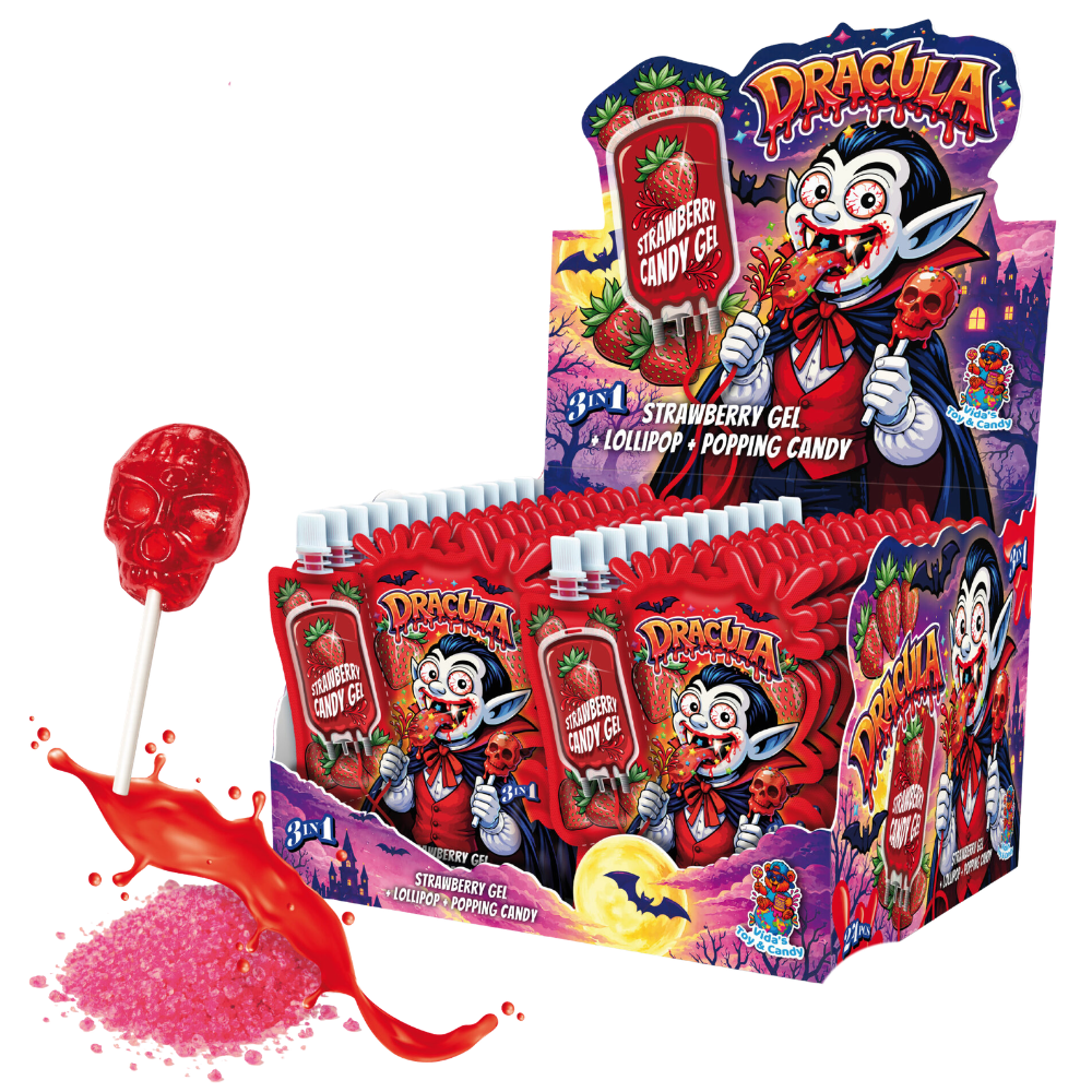 Dracula dopping candy pattogós cukorka nyalókával epres cukorsziruppal 30g