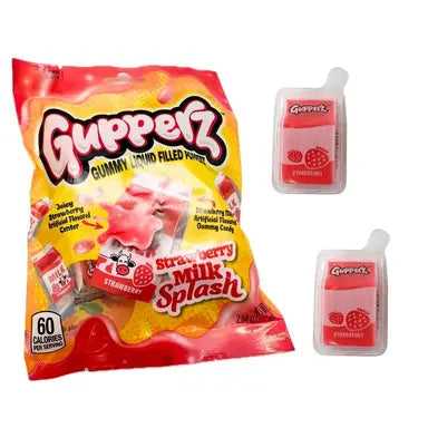 Gupperz Strawberry Milk Splash plněná žvýkací guma s jahodovým mléčným příchutím 72g