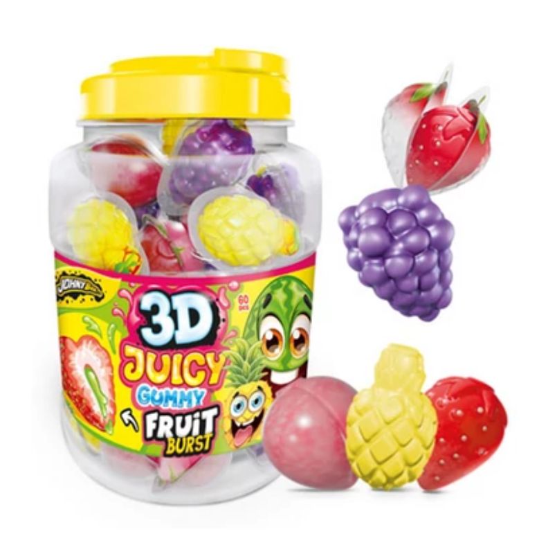 Johny bee 3D Juicy Gummy Fruit - óriás töltött gumicukor 18g