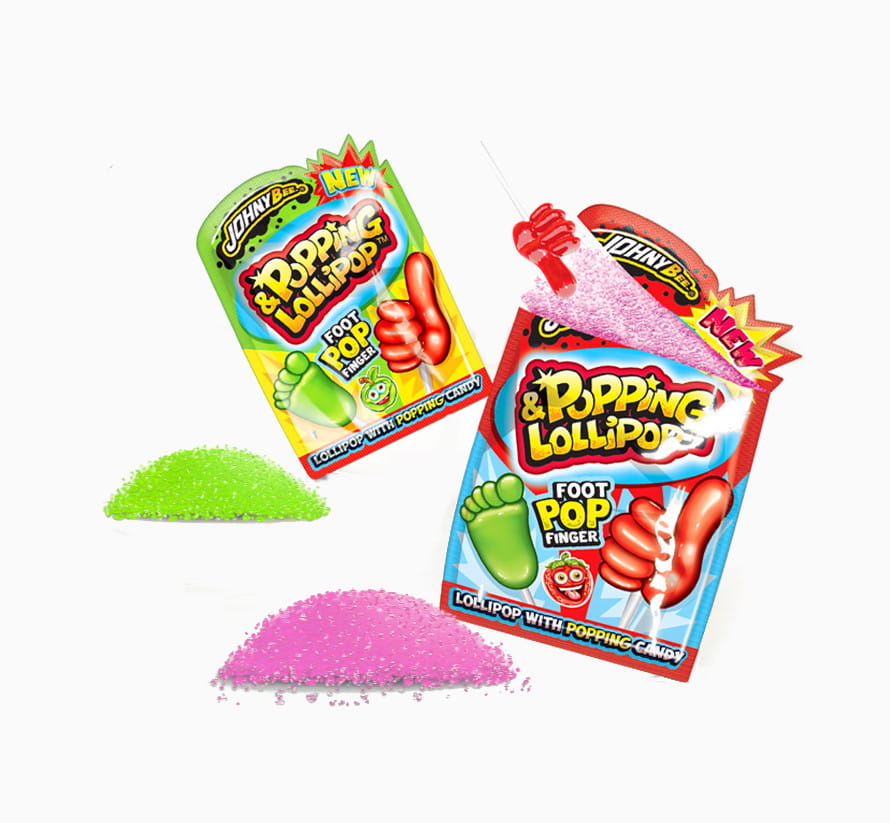 JohnyBee foot pop finger 13g pattogos cukorka