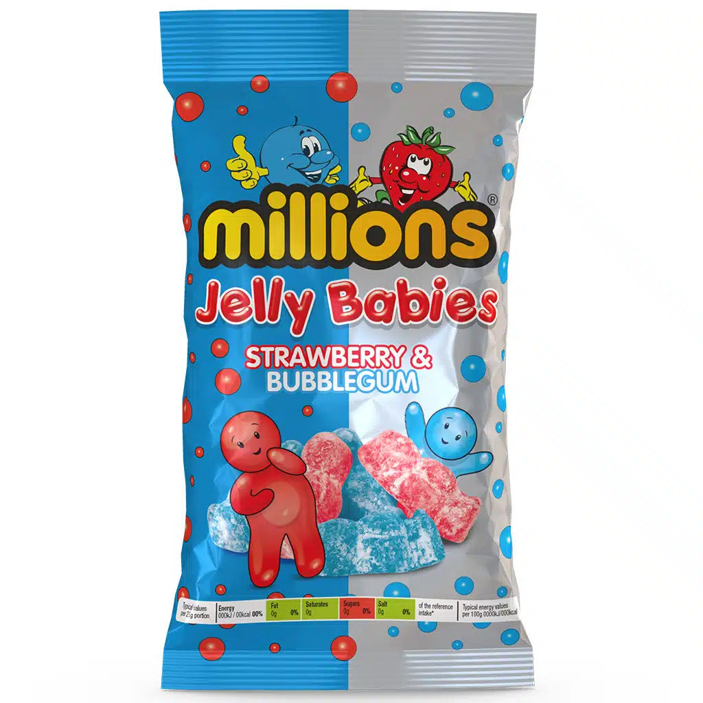 Millions Jelly Babies Strawberry & Bubblegum Millions Jelly Babies Eper És Rágógumi 190g
