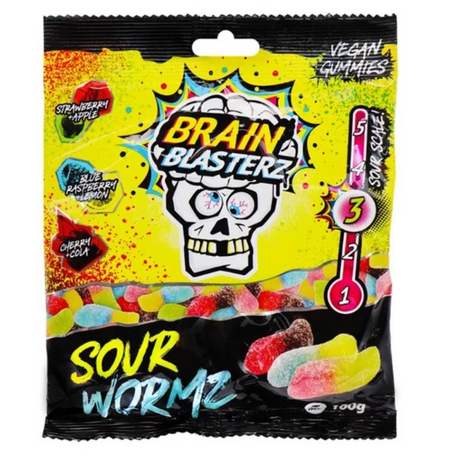 Brain Blasters Savanyú giliszta gumicukor 100g - 🍭CandyDaddy🍬