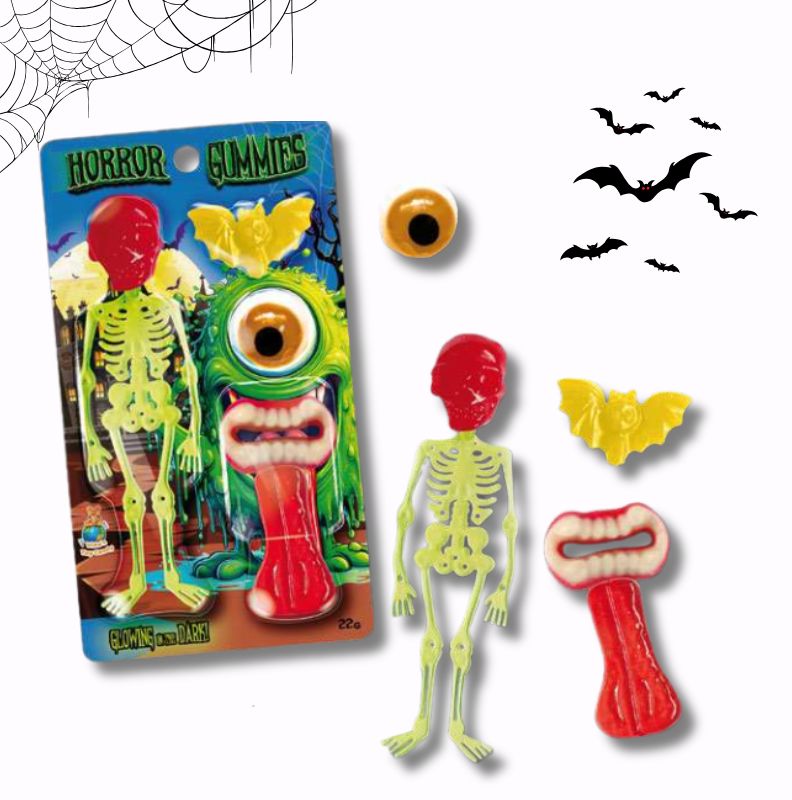Világítós Halloween Horror Gummies 22g - rémisztő horror csontváz gumicukor