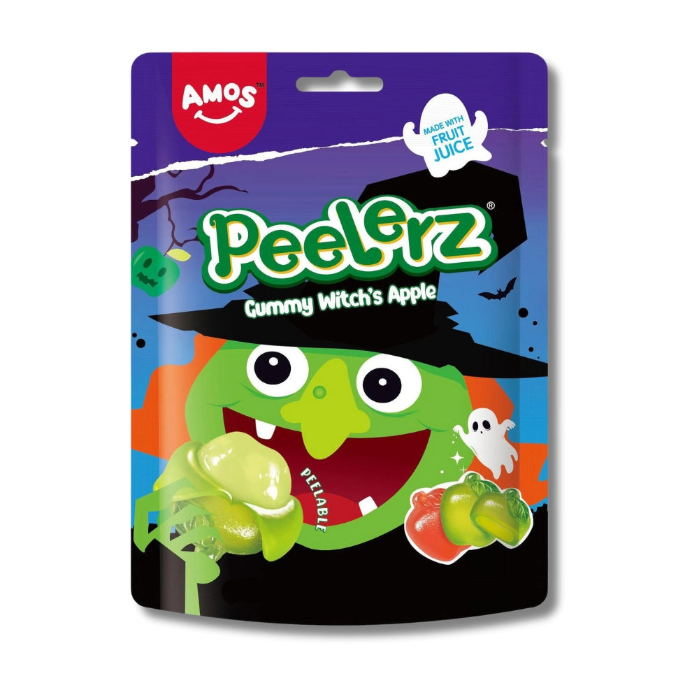 AMOS Peelerz Gummy Witch Apple Halloween "mérgezett" alma hámozható gumicukor 65g