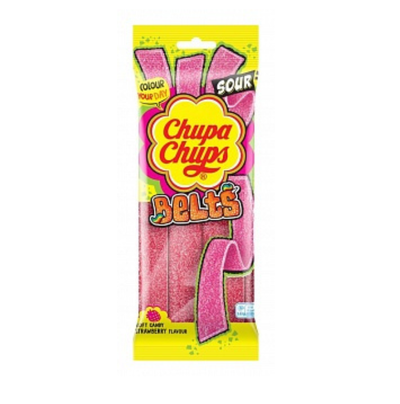 Chupa Chups Sour Belts Strawberry savanyú epres szíjak 90g