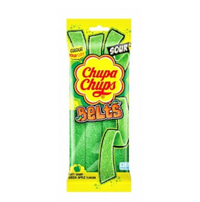 Chupa Chups Sour Belts Apple almás gumicukor szíjak 90g