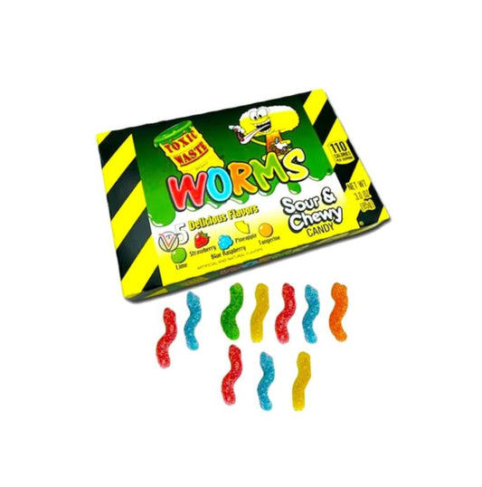 Toxic Waste Sour Gummy Worms Theatre Box 85g - Extra savanyú kukacok