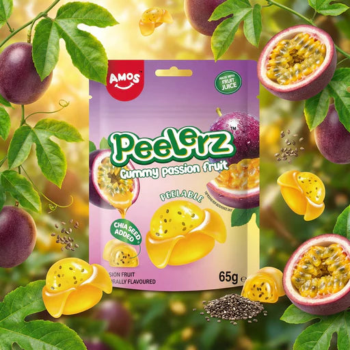 Amos Passion Fruit hámozható gumicukor 65g