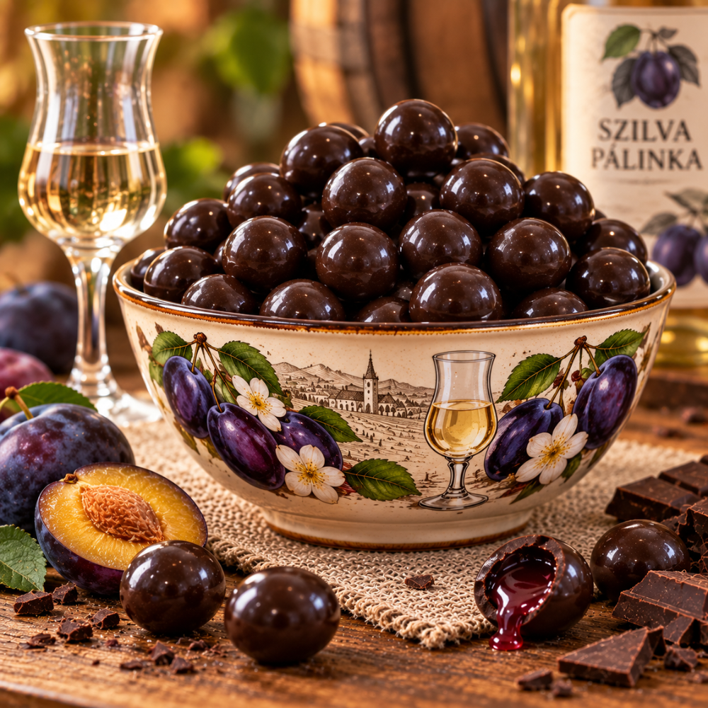 Szilvapálinkás drazsé prémium 80g Étcsokoládés