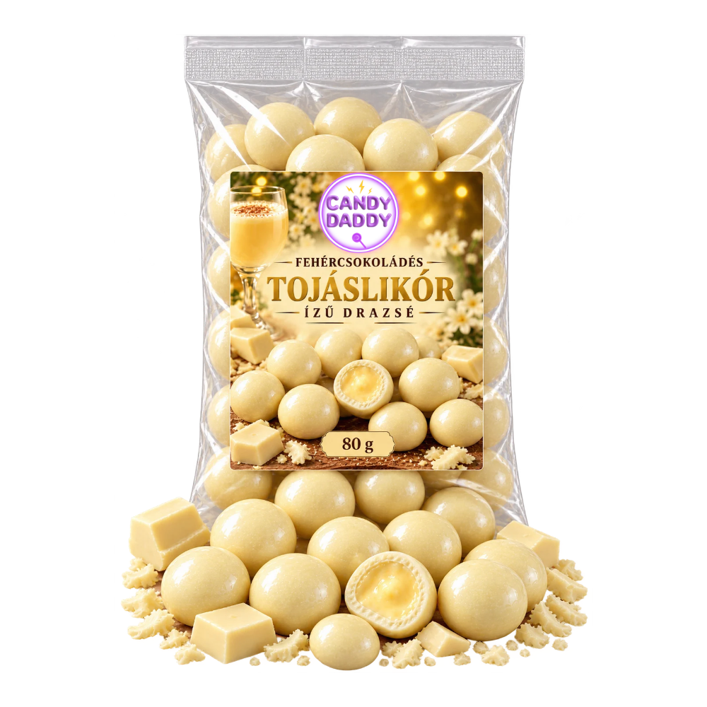 Fehércsokoládés tojáslikőr drazsé 80g - alkoholos