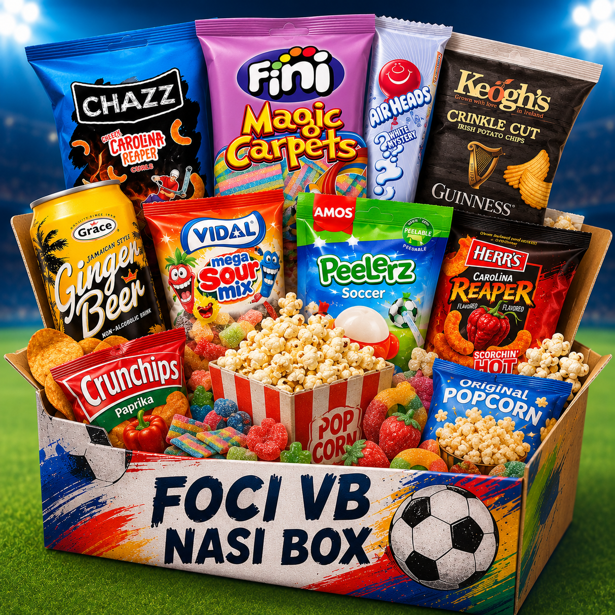Óriás Foci VB chips-gumicukor-nasi box válogatás 1073g