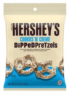 HERSHEY'S DIPPED PRETZELS COOKIES 'N' CREME White chocolate-biscuits pretzel 120g